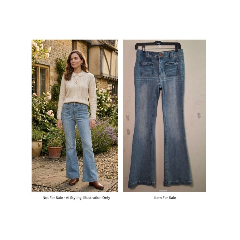 Vintage Dittos Bell Bottom Flare Denim Jeans Blue Light Wash 28 Braided Coquette